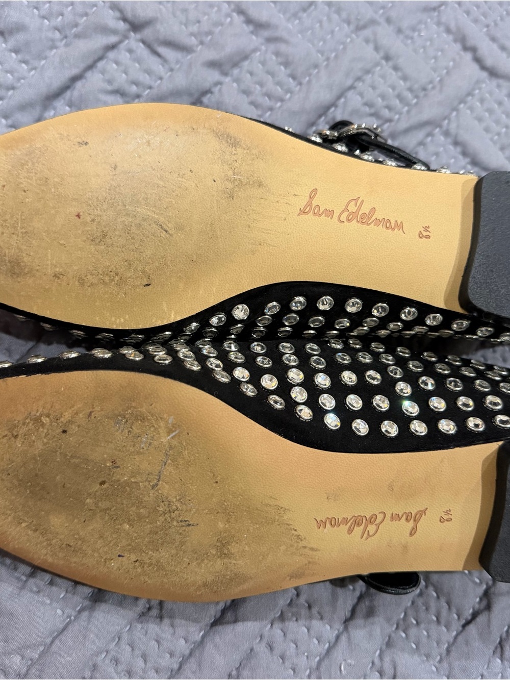 Women's Black Studded Michaela Mary Jane Flats with Crystal Accents, 8.5 - Picture 3 of 3